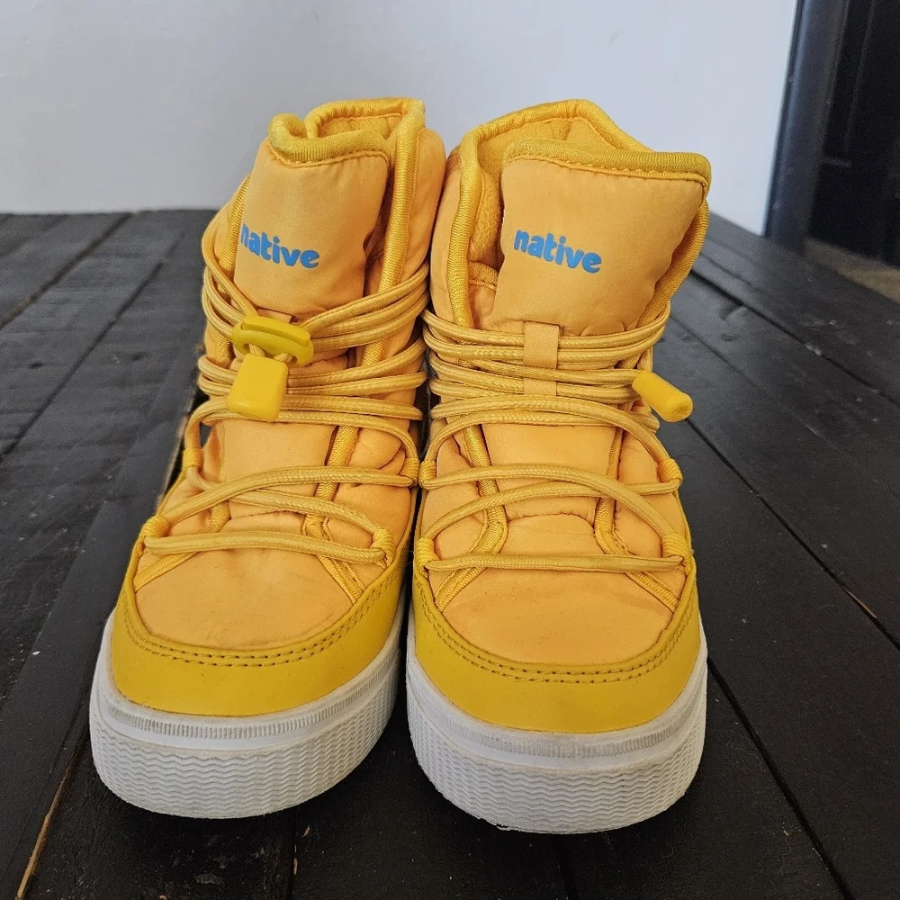 Native Kids 13 Chamonix Yellow High-Top Winter Snow Boots Puffy Quilted Fleece